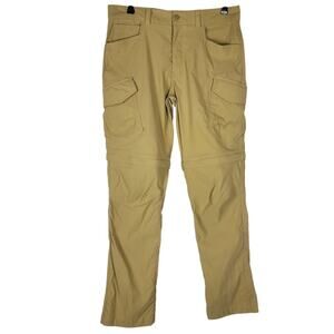 Eddie Bauer Convertible Pants Men 33x31 Beige Nylon Stretch Hiking Zip Off Cargo